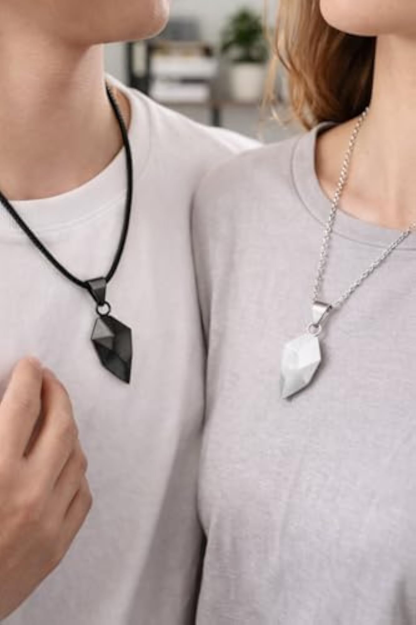 2pc Magnetic Couple Necklace, Heart Pendant Matching Charm